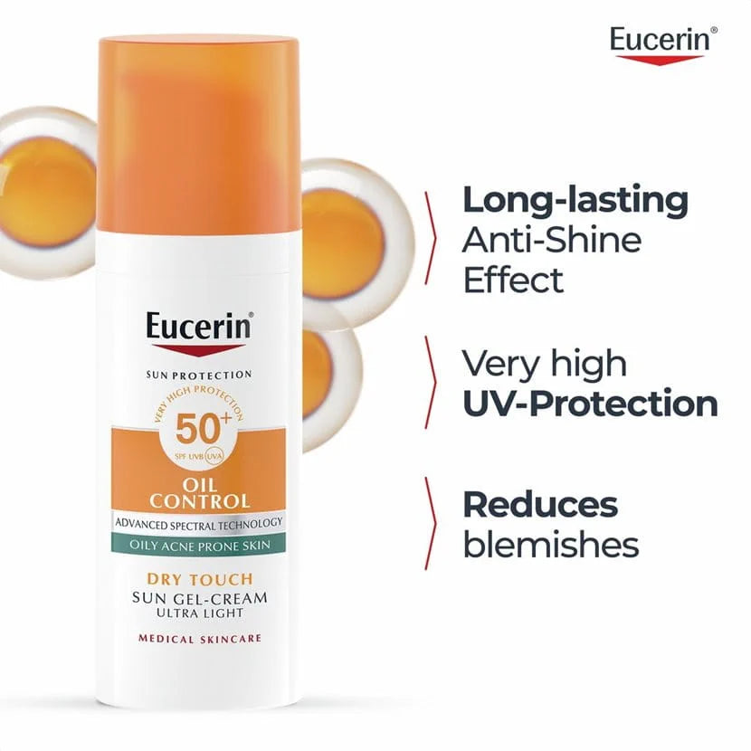 Eucerine Sun Gel Cream Oil Control Sun Cream SPF50 - 50ml | يوسيرين واقي شمسي جل كريم للتحكم بالزيوت - 50 مل