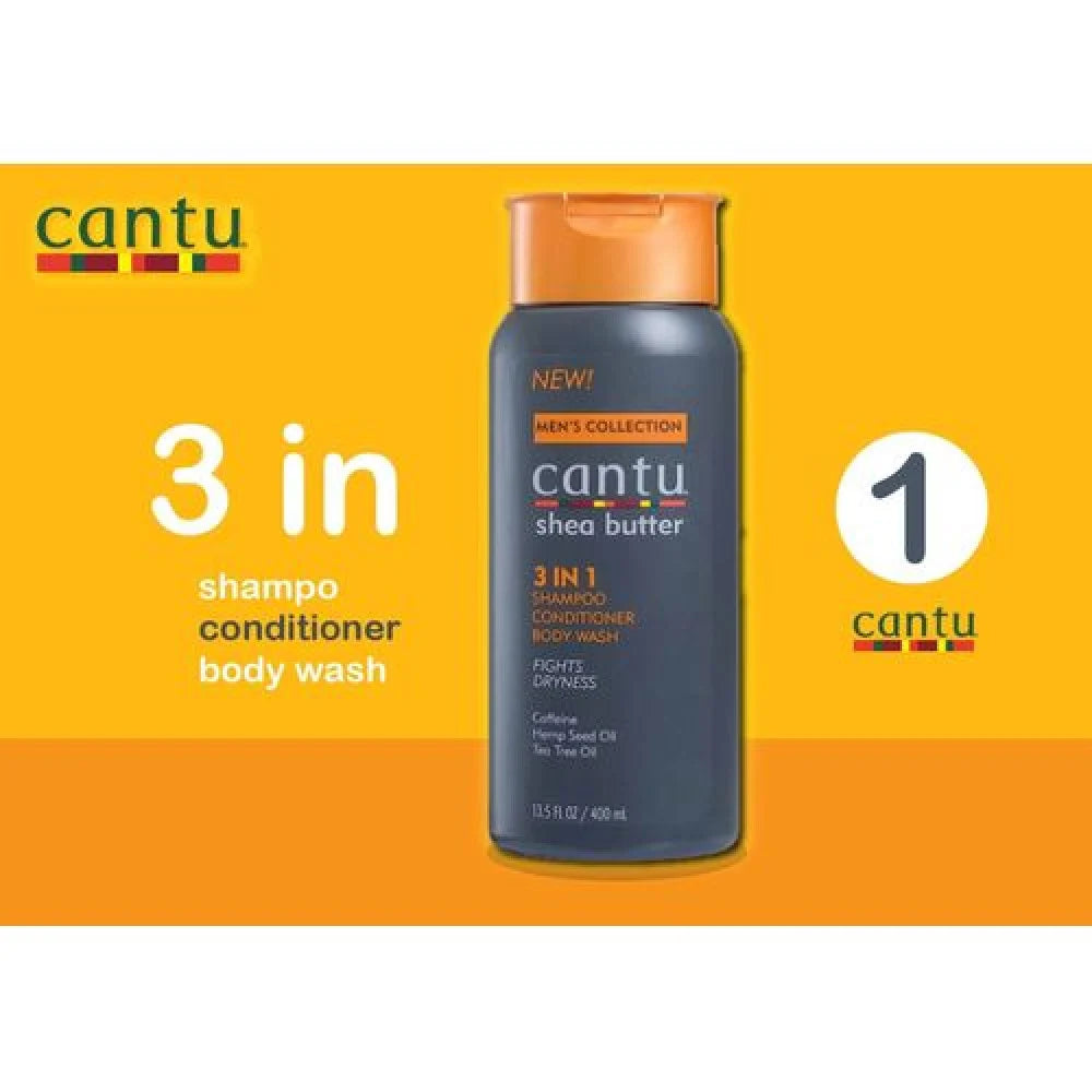 Cantu Men's Collection 3 In 1 Shampoo, Conditioner, and Body Wash 400ml